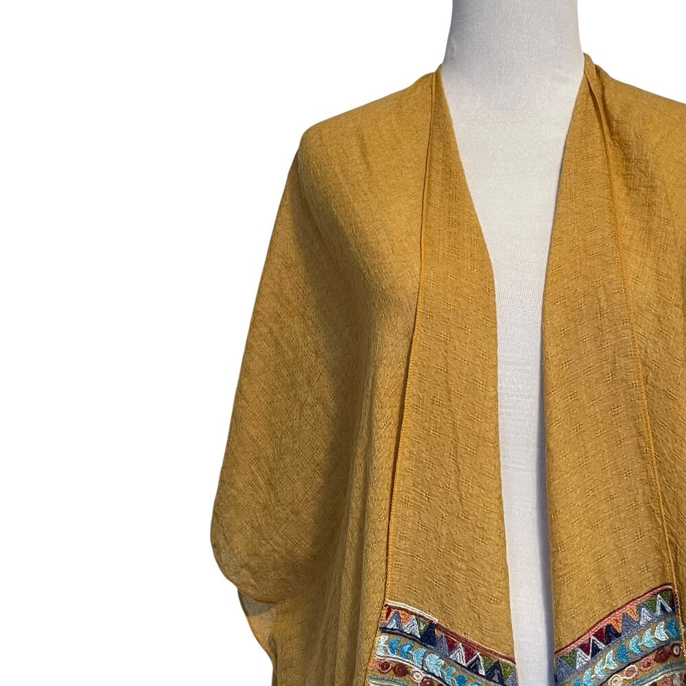 Bohemian Gold Embroidered Wrap Womens One Size Aztec Boho Fringe Coverup - Picture 3 of 7